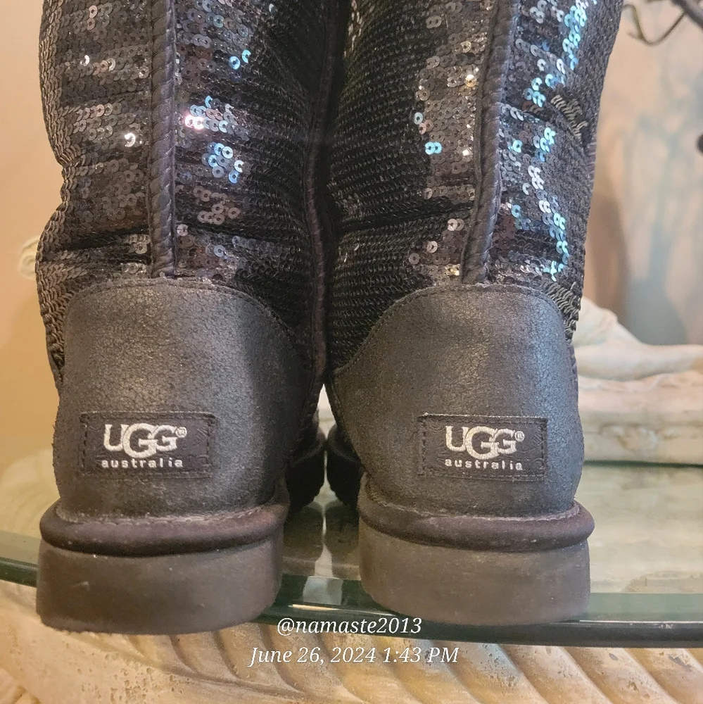 Ugg Bailey Button Sequin Over The Knee Boots Sherpa Shearling Designer #778
